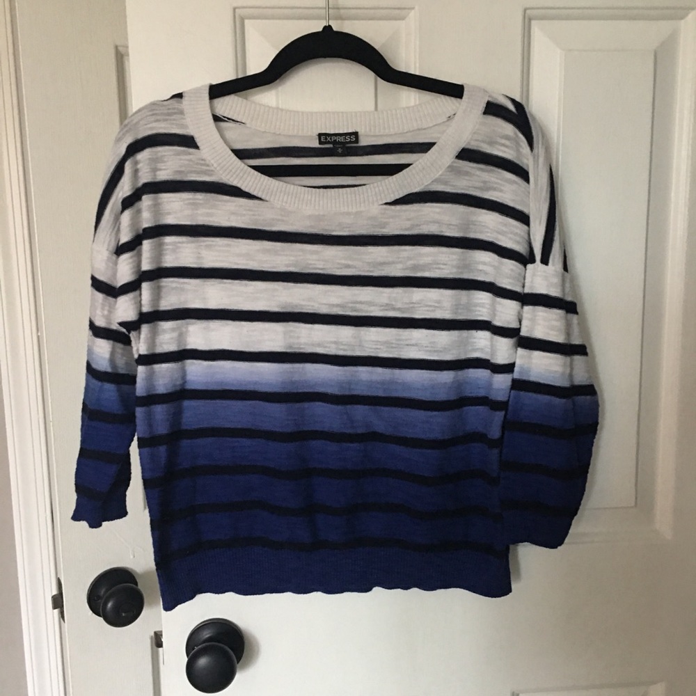 EXPRESS STRIPED DIP DYE SWEATER MEDIUM BLUE WHITE